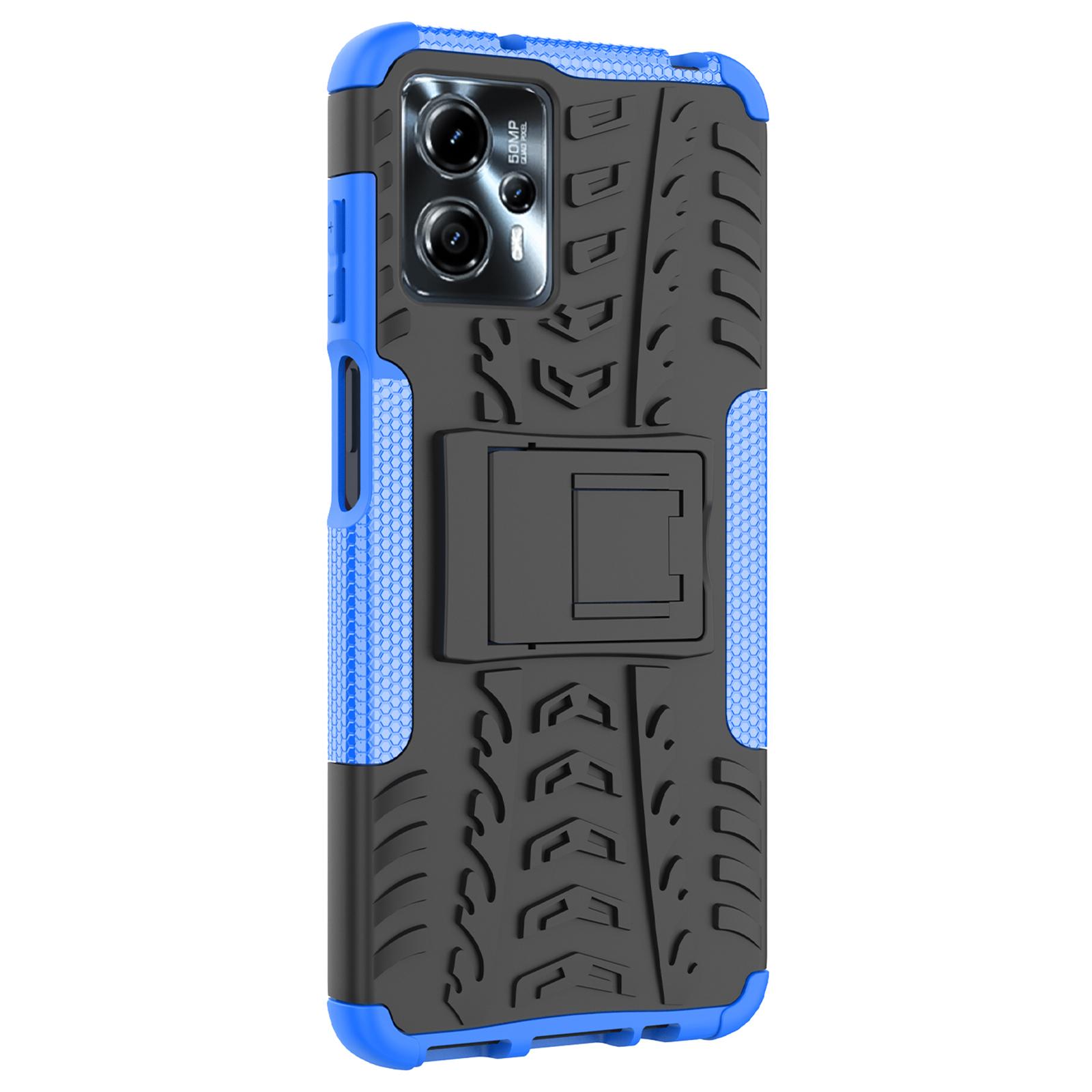

For Motorola Moto G13 4G/G23 4G/G53 5G Kickstand Phone Case PC+TPU Tyre Pattern Phone Cover Blue