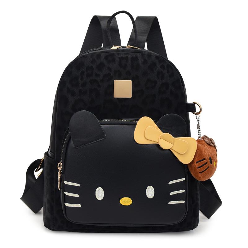 Cartoon Cat Double-shoulder Bag, Niche Design, Retro Student Backpack, Hand-held Backpack With pendant чёрный