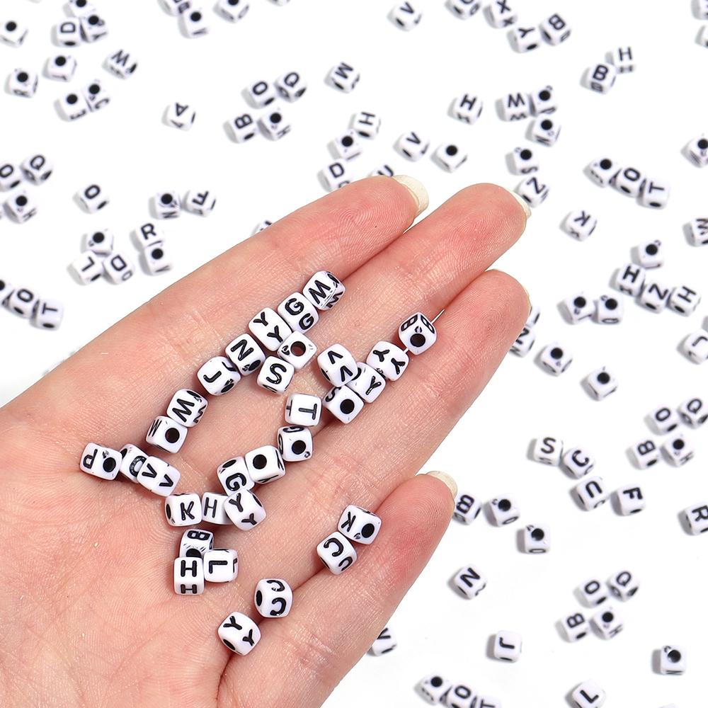 50-100pcs White And Black Color Letter Beads Alphabet Loose Beads Square Beads For Jewelry Making DIY Earring Bracelet Charm