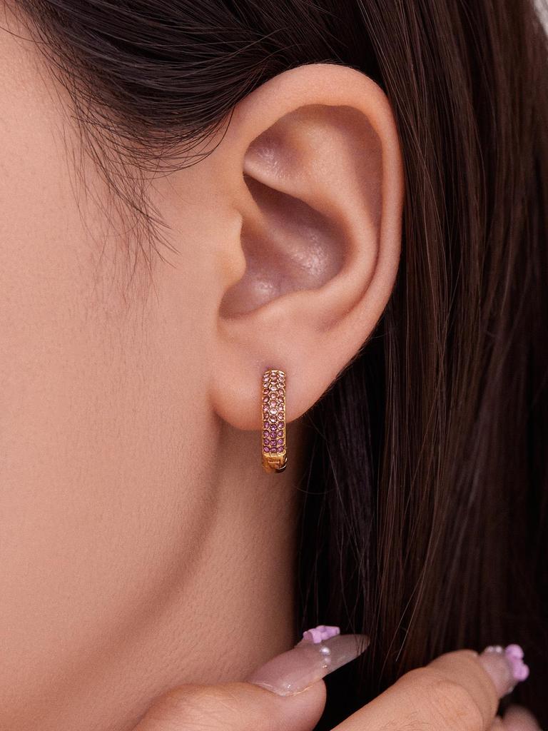 Qiong Yao Zircon Three-Row Diamond U-Shape Ear Cuff, 18k Gold Plated Stainless Steel Earrings