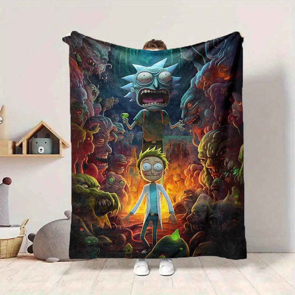 1 szt. Koc Rick i Morty Lekki flanelowy narzuta na sofę, łóżko, podróż, kemping, salon, biuro, kanapę, krzesło i łóżko
