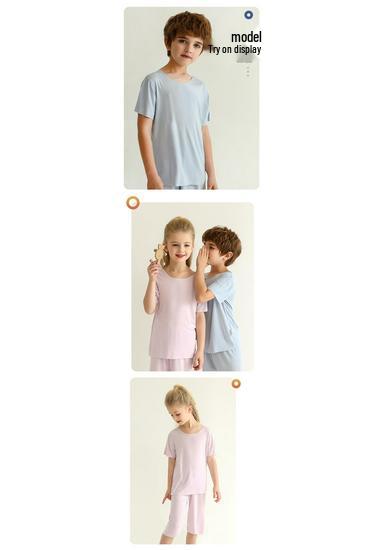 Kids' Summer Modal Pajama Set - Short Sleeve for Boys & Girls, Breathable Air Conditioning Wear.