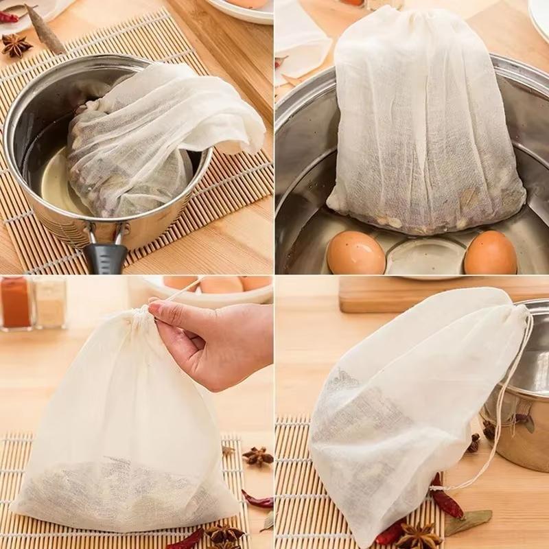 1/3pcs Reusable Cotton Food Filter Bag Drawstring Type Medicine Herbal Spice Strainer Soup Mesh Filter Kitchen Food Filter Bags