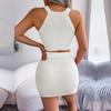 Women Spring Summer  Halter Neck  Sleeveless Heart Knitted Warp Hip Skirt Suits