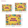 2D Yellow Happy Birthday Backdrop, Cartoon Party Doodles & Gifts Photo Background