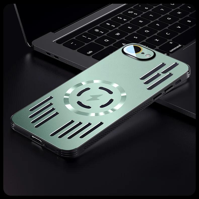 Case For iPhone 16e Metal Heat Dissipation Shockproof Magnetic Case For iPhone 16 E 15 14 Plus 13 12 Pro Max Magsafe Aluminium Alloy Hard Cover