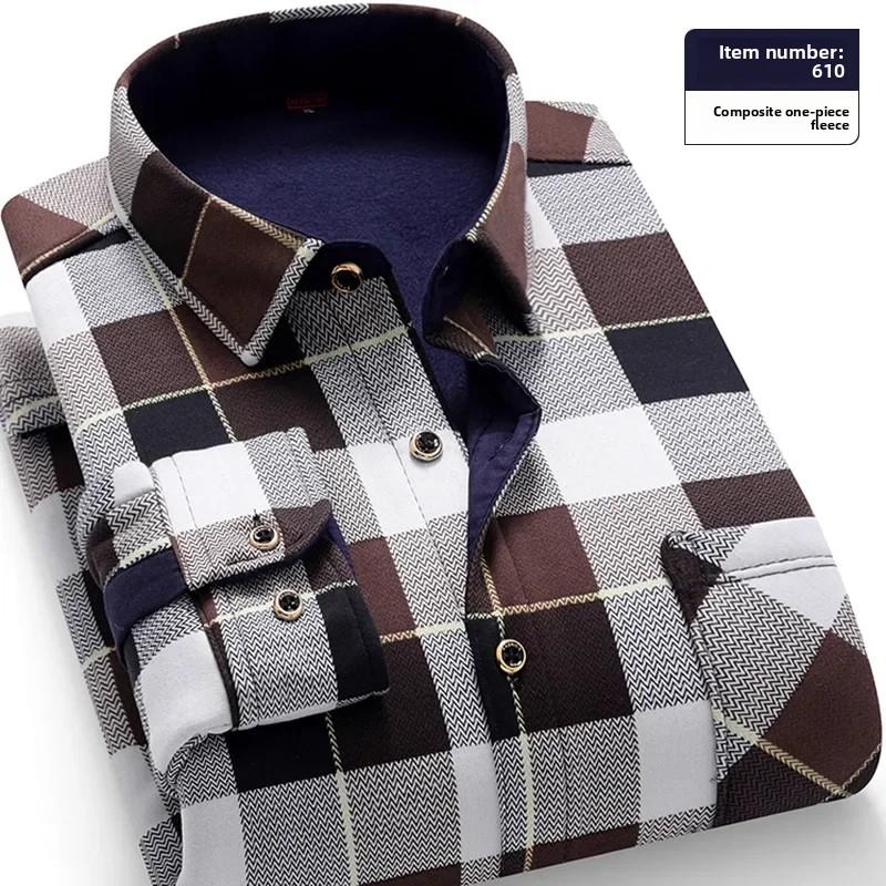 Autunno Inverno 2026 Camicie Casual a Quadri da Uomo Camicie Base Calde per Ufficio Maglie a Manica Lunga in Pile per Uomo Top