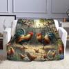 "Colorful Roosters In Garden Scene" Patterned Flannel Blanket Perfect for the Bedroom Living Room, Sofa, or a Little Nap
