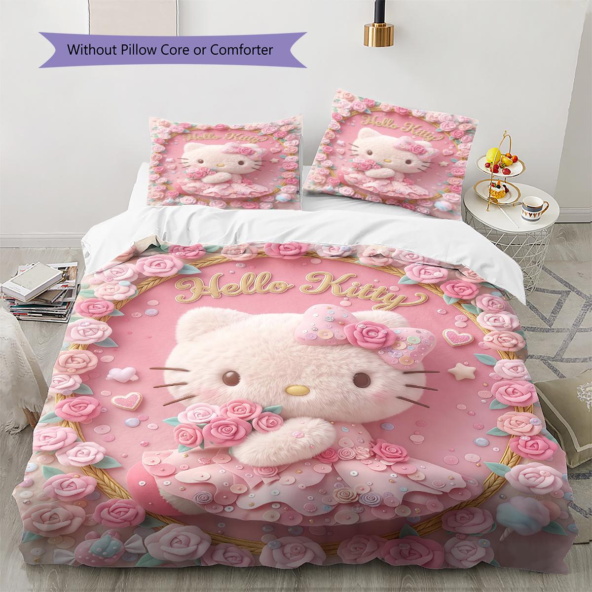 

Hello Kitty Pink Pattern Bedding,Quilt Set Quilt Cover Pillowcase Home Birthday Gift(1 * duvet cover + 2 * pillowcase, without core) 135x200cm
