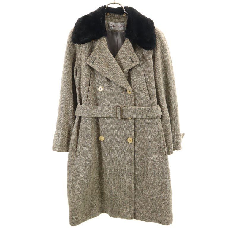 

Calvin klein Herringbone Silk wool blend trench coat Gray Women Used