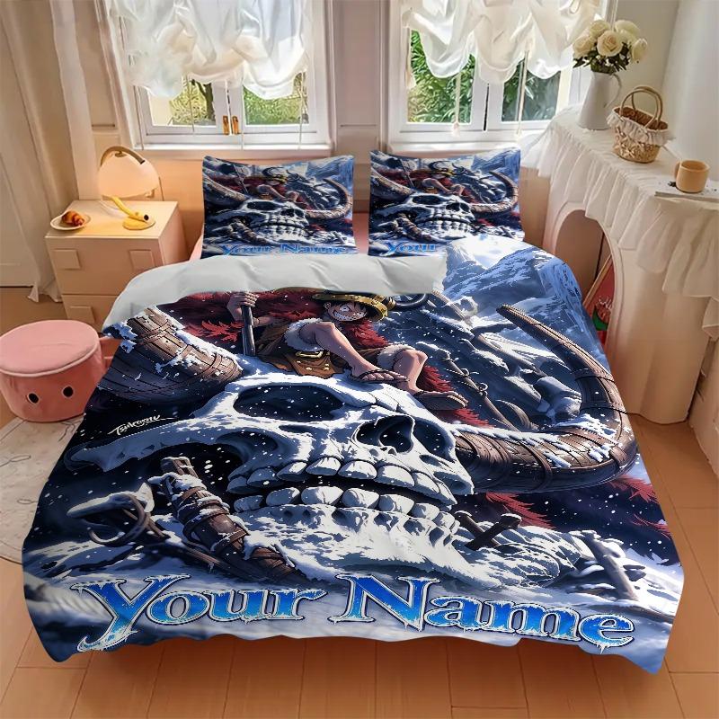 Anime Girl Giant Skull Bedding Set Personalized Washable Custom 3Pcs Duvet Cover Pillowcases Soft Microfiber Home Bedroom Gift