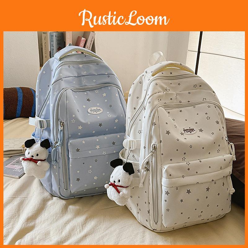 Star Simple Pattern Student Backpack With Plush Pendant For Casual Daily