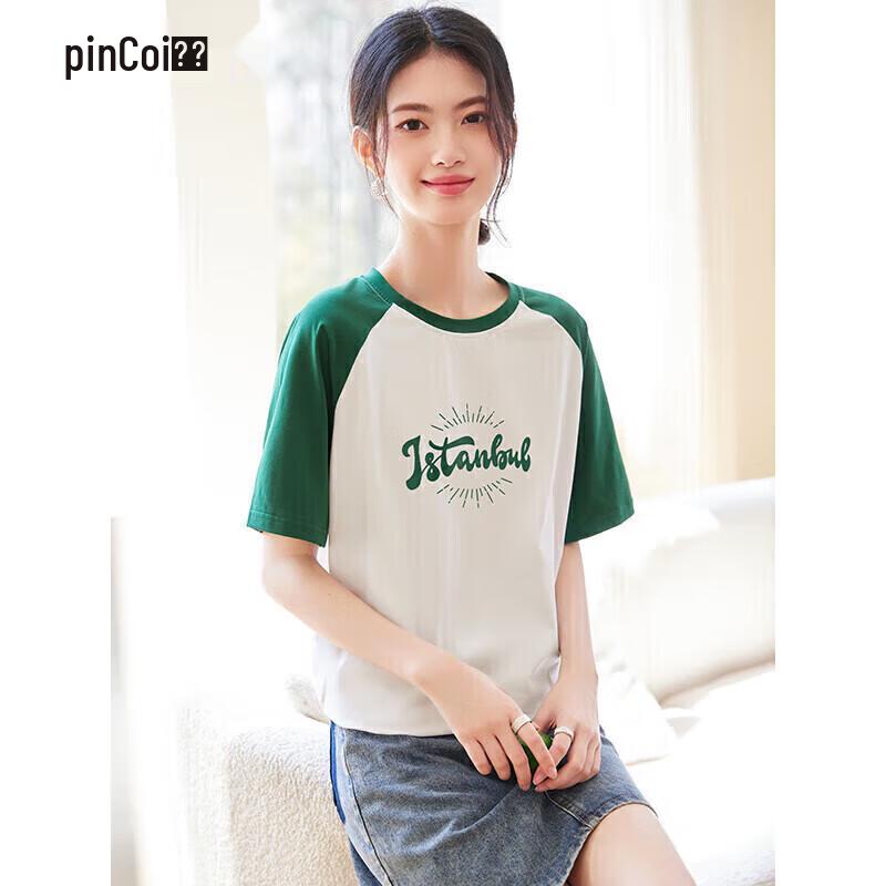 Pincai Women s Summer Color-block Letter T-Shirt M