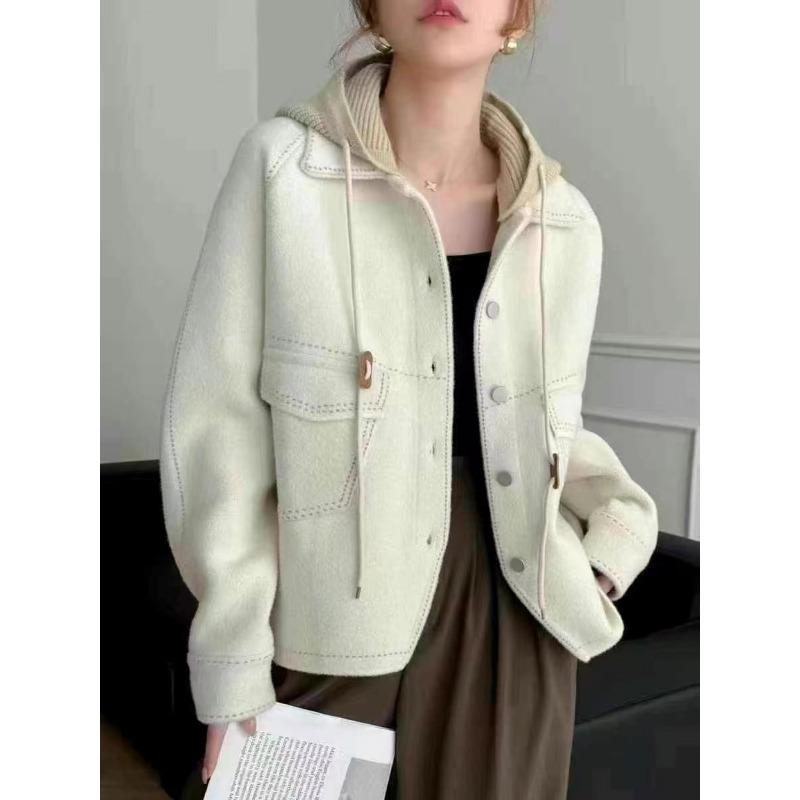 Knitted hooded jacket, winter new fashion versatile loose and thin top women