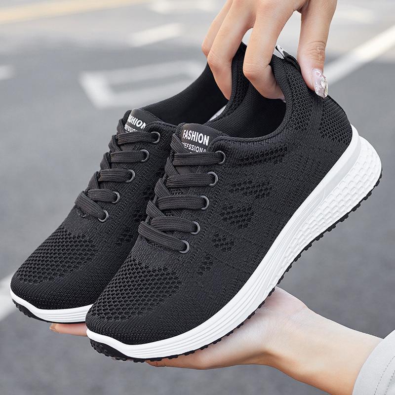 Changfengshu Shoes Women's New Processing Customized Sports Shoes Flying Weaving Lace-Up Running Shoes Comfortable Soft-soled Women's Shoes