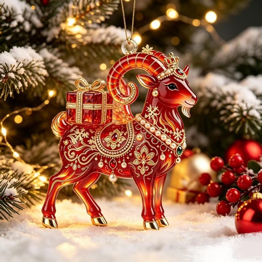 2D Flat Goat Pendant Acrylic Christmas Tree Ornament New Keychain  Holiday Party Decor