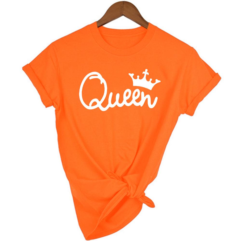 Queen Couples Women T Shirt Crown Printing Couple Clothes Summer Clothing Casual Round Neck Tops