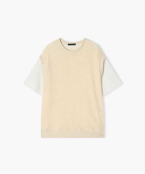 River Classy [25Ss] Llm41515 Cream Jacquard Mix Vest Half T-Shirt 95