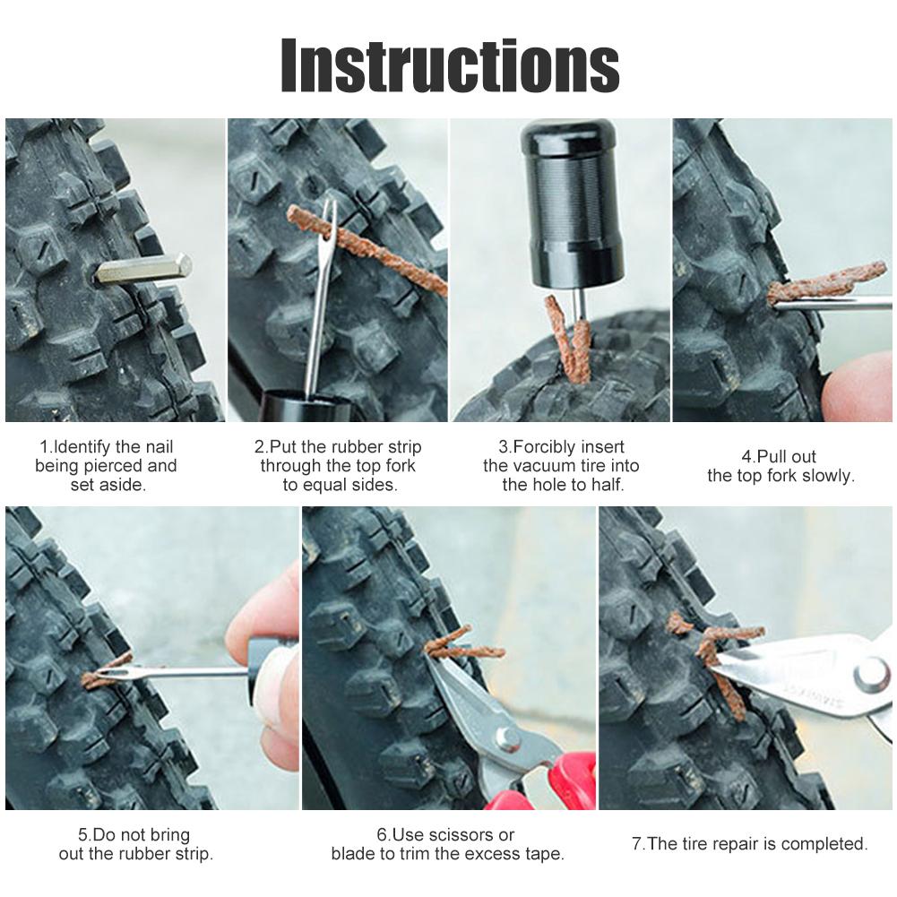 Portable Original Bicycle Tubeless Tire Repair Tool 5PCS Set Tyre Drill Puncture For Urgent Glue Free Repair Rubber Stripes