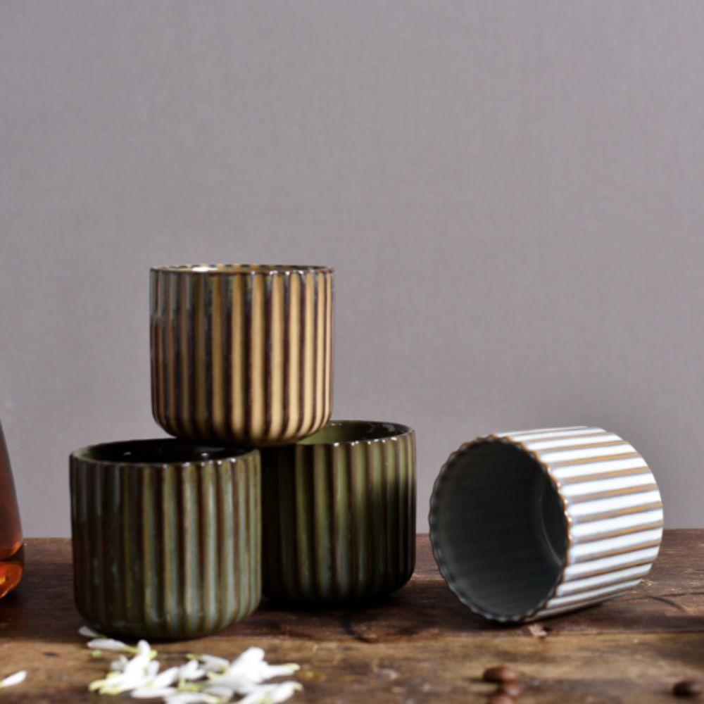 Vertical Striped Water Cup Kiln-Changed Glaze Milk Cup  Sushi Restaurant