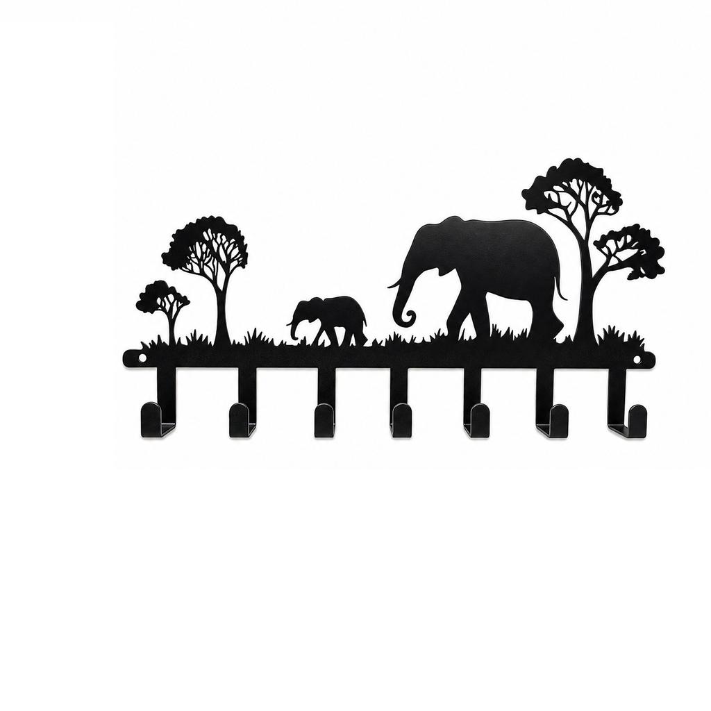 Metal Wall Hook Rack with Elephant Design 7 Hooks for Hanging Keys Towels Coats and Accessories Creative Home Organization Storage