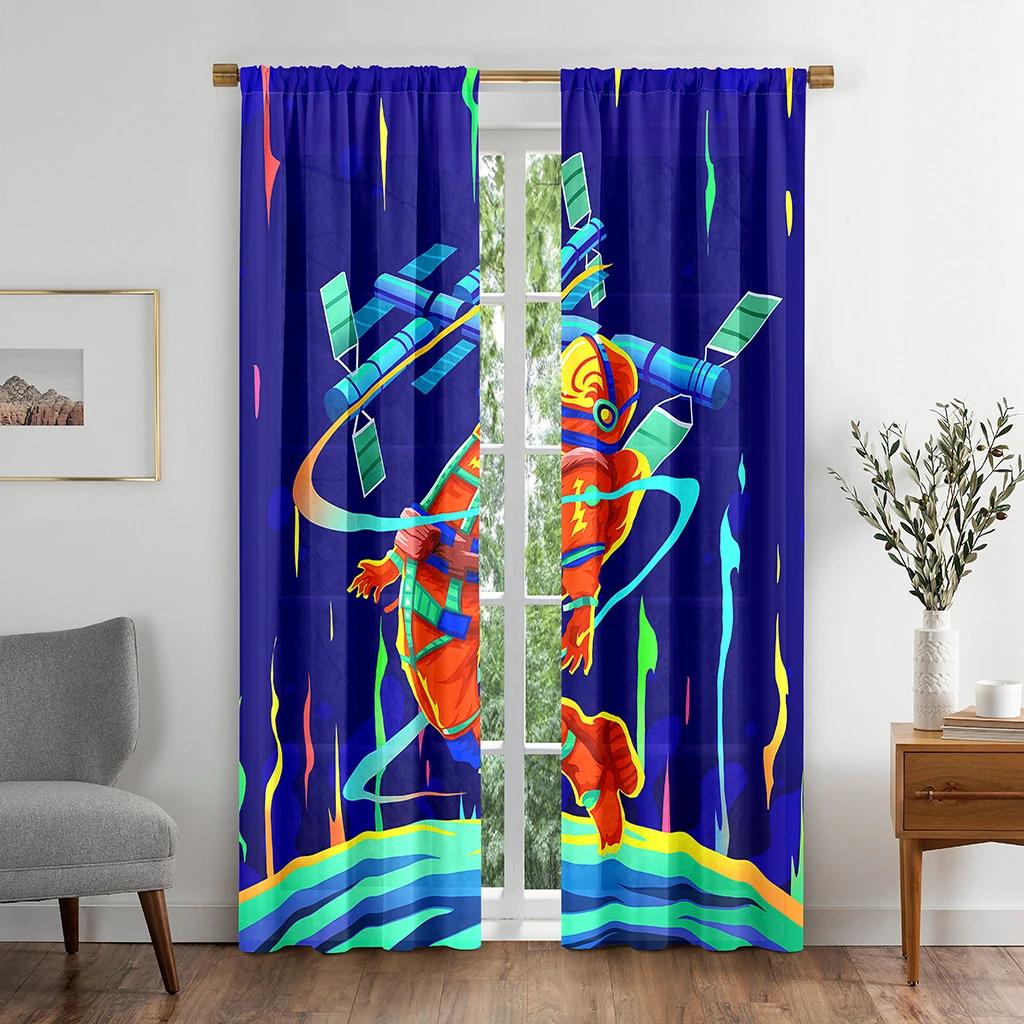 Cute Cartoon Outer Space Astronaut Curtain for Kids Boys Girls Bedroom 2 Panel High Shading New Fashion Various Color Pattern