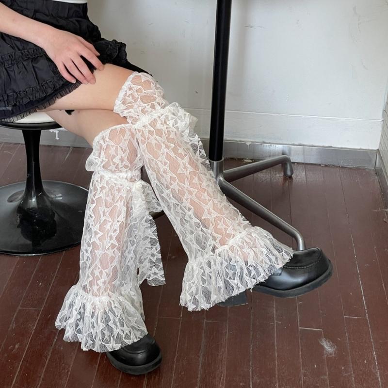 Japanese Style Leg Warmers for Women Cute Star Leg Warmers 80s Party Dance Legwarmers Fashion Lace Trim Long Leg Socks