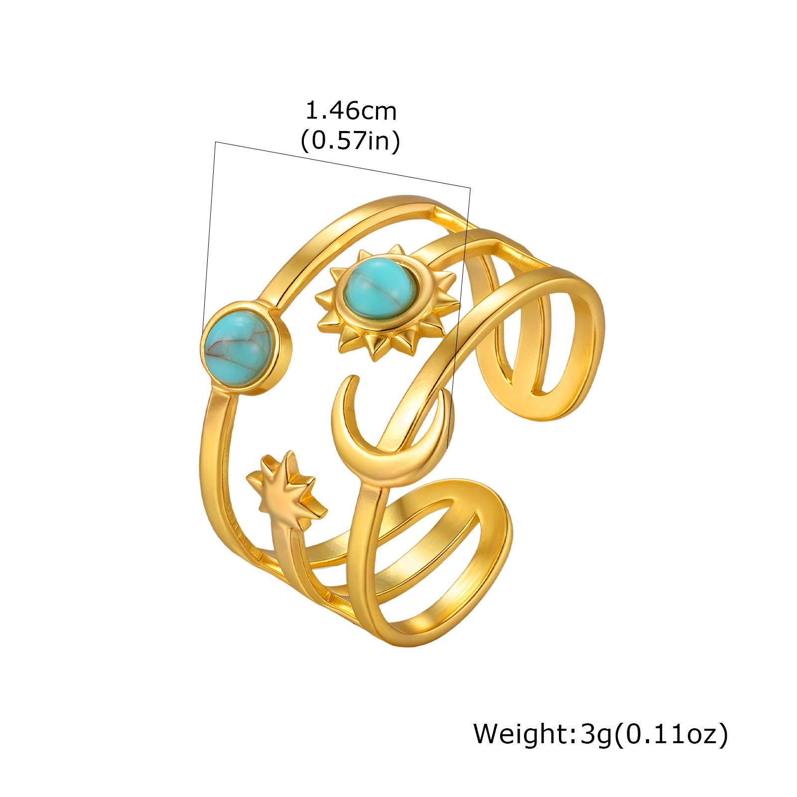 

Stainless Steel Star Moon Ring for Women, Waterproof Layered Stackable Open Finger Ring, Boho Celestial Jewelry Adjustable
