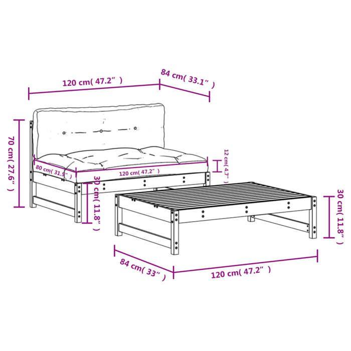 VidaXL Salon de Jardin avec Coussins 2 pcs, Canapé avec Dossier, Ensemble de Meubles avec Table Basse Patio Terrasse, Blanc 3186103