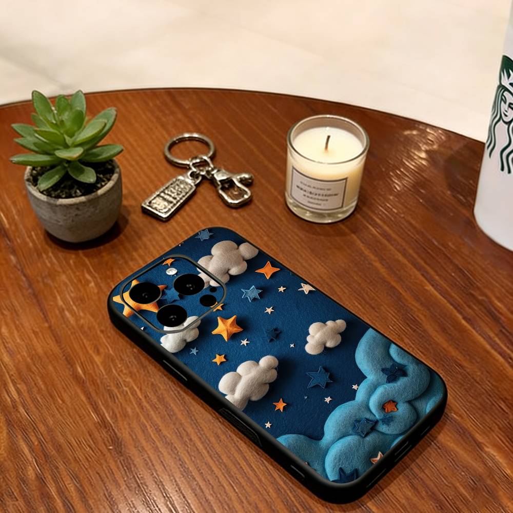

Soft Clouds and Starlight at Your Fingertips Phone Case For iPhone 17, 16,15,14,13,12,11 Plus,Pro Max, Others Soft Black Cover iPhone12ProMax