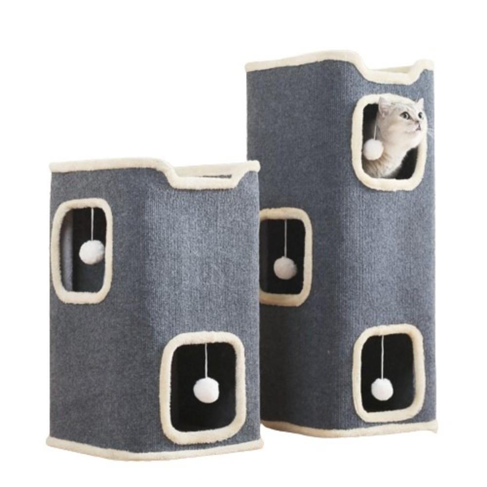 Creative 2/3-tiers Indoor Cat Castle House All-in-one with Holes Cat Bed Cylindrical with Hanging Fluffy Ball Large Cat Cave