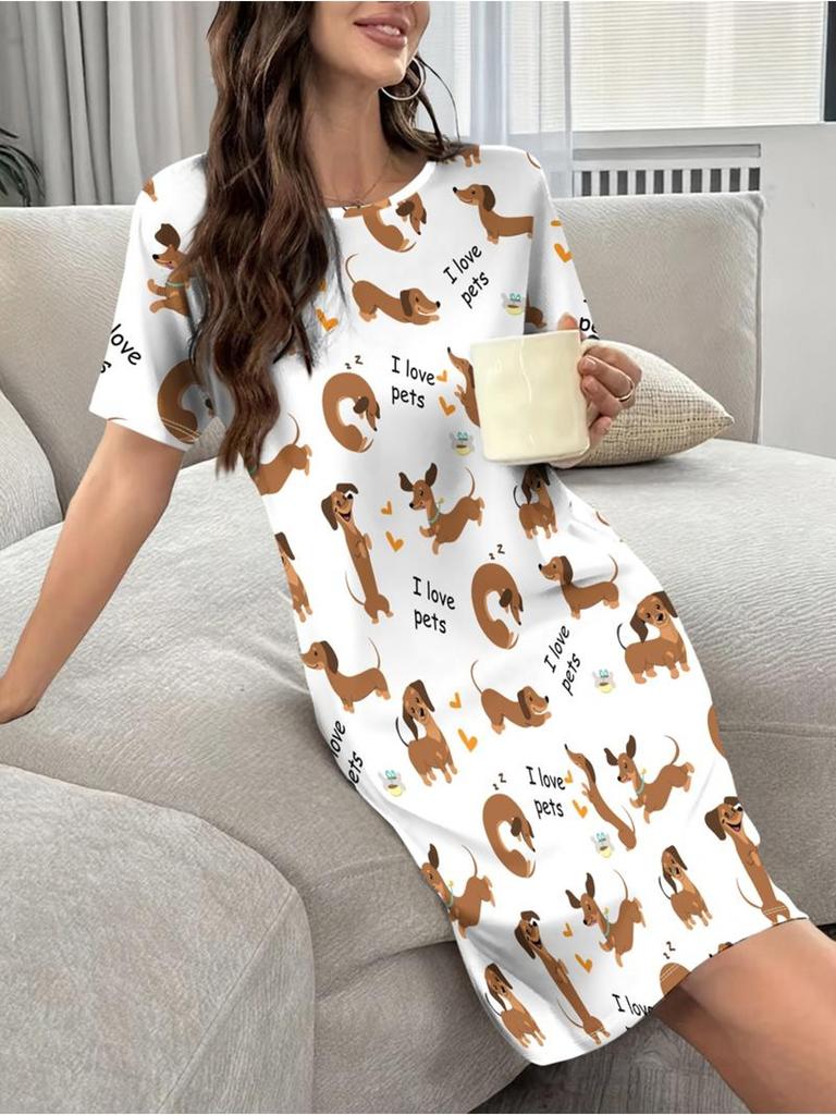 Women's Homewear Top. Cute Dachshund ; ;I Love Pets; Pattern. Multiple Sizes. Polyester Material. Suitable for Home Relaxation. Comfortable ; Stylish