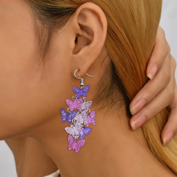 Metal Butterfly Earrings Purple Colorful Long Earring Party Jewelry Holiday Gift