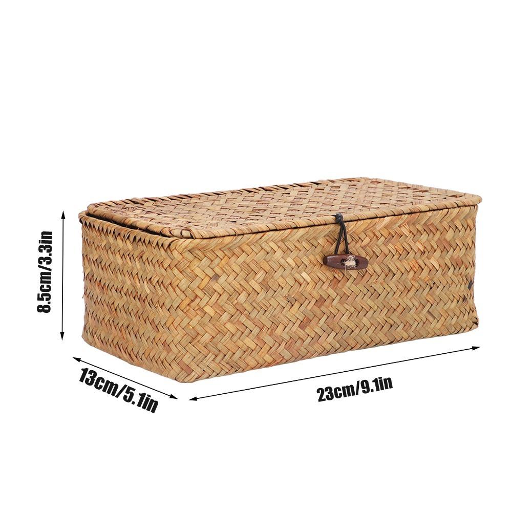 Hand Woven Seagrass Storage Basket Rectangular Storage Basket with Lid  Home Organizer