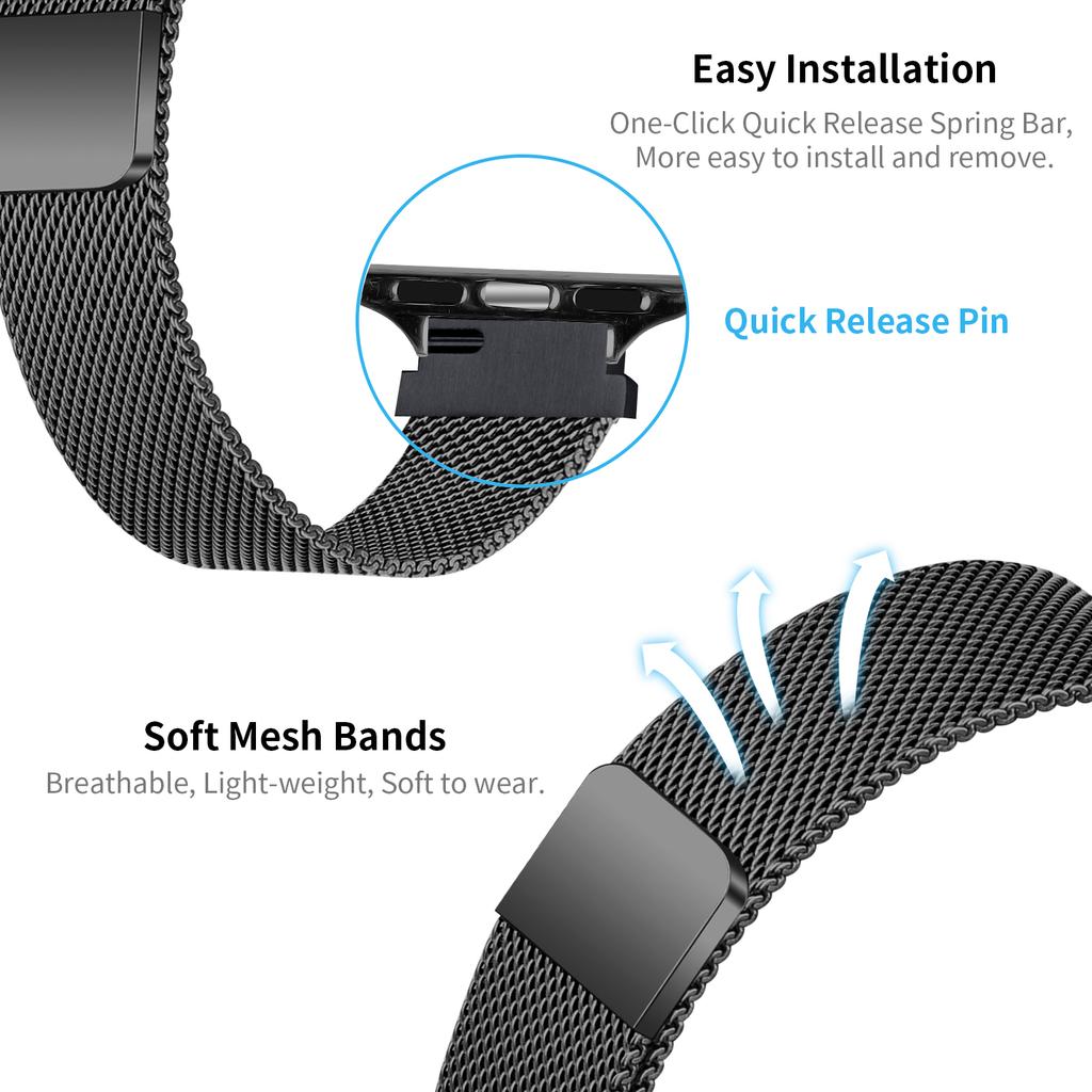 Watch Band for Apple Watch Series 11 10 42mm / 9 8 7 41mm / SE3 SE2 SE 6 5 4 40mm / 3 2 1 38mm Stainless Steel Milanese Magnetic Strap
