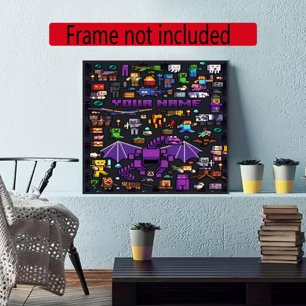 Minecraft Personalized Name Diamond Paintings Mosaic Wall Round Diamond Art Painting Kits Embroidery Crystal Accessories Frameless