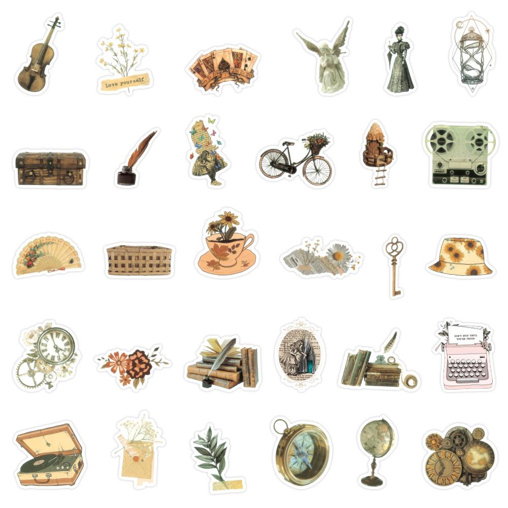 50110Pcs Classic Vintage Stickers Retro Aesthetic Cottagecore Decor For Scrapbooking Laptop Fridge Guitar Travel Luggage