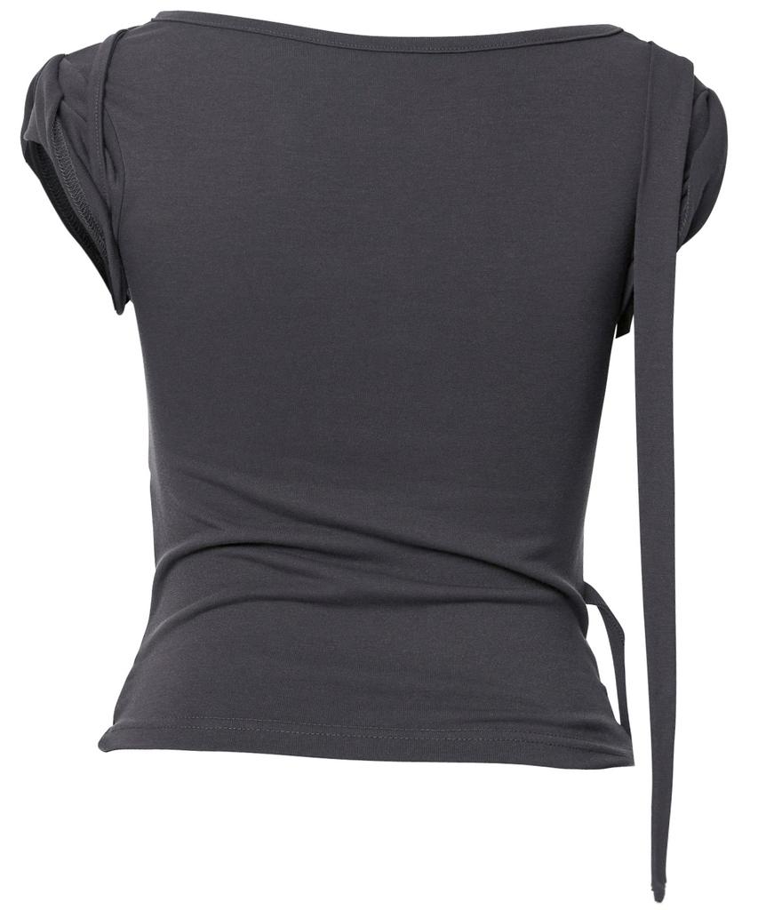Peulleeoeob Asymmetrical Draped Strap Roll-Up T-Shirt (Fl-170_Charcoal)