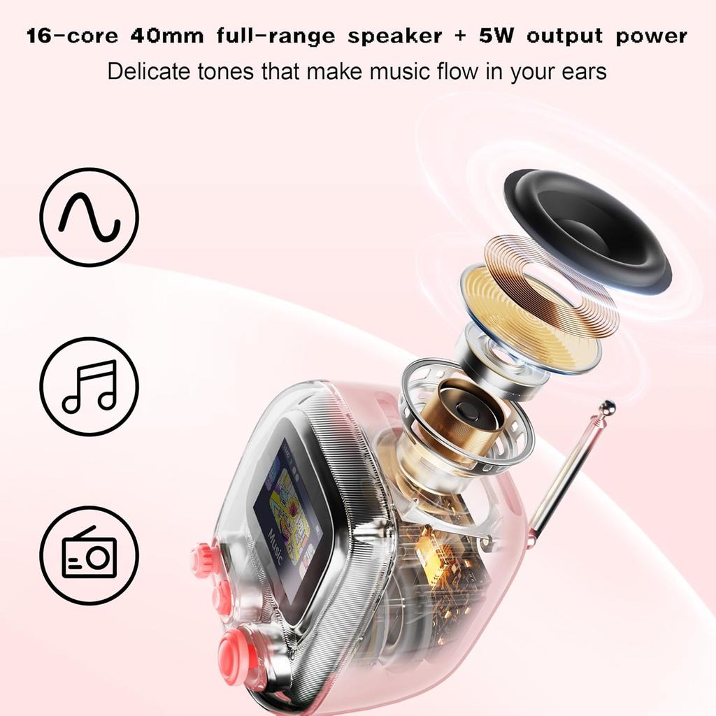 Portable Bluetooth Speaker with FM Radio, Pixel Art Retro Mini Small Cute Wireless Speaker, Vintage Decor Suitble for Party Office Desk Home Bedroom