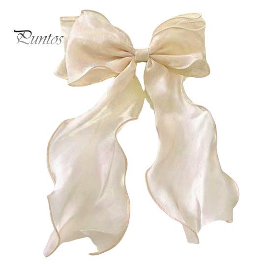 

Женская заколка для волос из сетчатой пряжи, лента, бант, декоративная мультяшная заколка для волос с длинным хвостом, милые аксессуары для волос бежевый