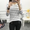 Women Korean Version Loose Stripe Long Sleeve  Bottoming Shirt Casual Tops