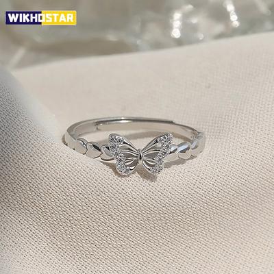 Anillos Ajustables de Apertura Geométricos Mariposa Corazón de Amor Circonita Plata de Ley 925 para Mujer Joyería Fina Accesorios Minimalistas