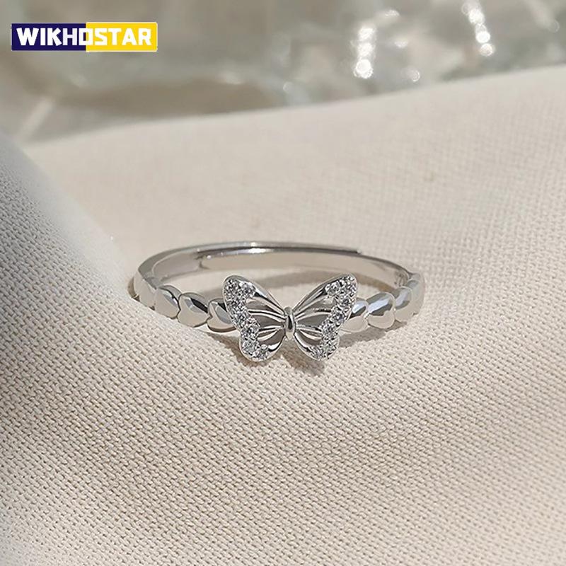 925er Sterlingsilber Geometrie Schmetterling Liebesherz Zirkon Verstellbare Öffnungsringe für Damen Feiner Schmuck Minimalistische Accessoires