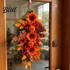 Thoughtful Seasonal Gift Fall Sunflower Swags Wreath Maple Leaves And Berries Hanging Decor Artificial Garland Autumn Farmhouse Front Door