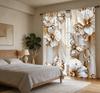 2PCS Digital Printed Curtains, Gold White Butterfly Flower Xmas Gift, Rod Pocket Window Drapes for Living Room Bedroom Decor