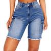Kadın Denim Klasik Çok Yönlü Yüksek Bel Moda Şort