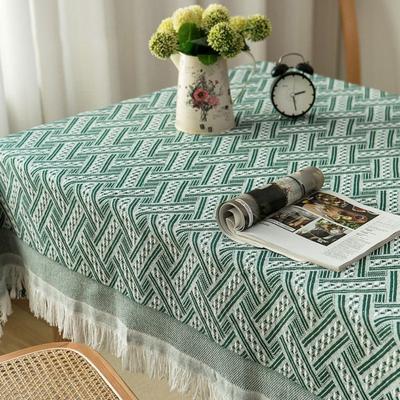 Tassel Edge Interweaving Grid Tablecloth French Rustic Washable Table Cover Rectangular Coffee Table Mat Bedside Table