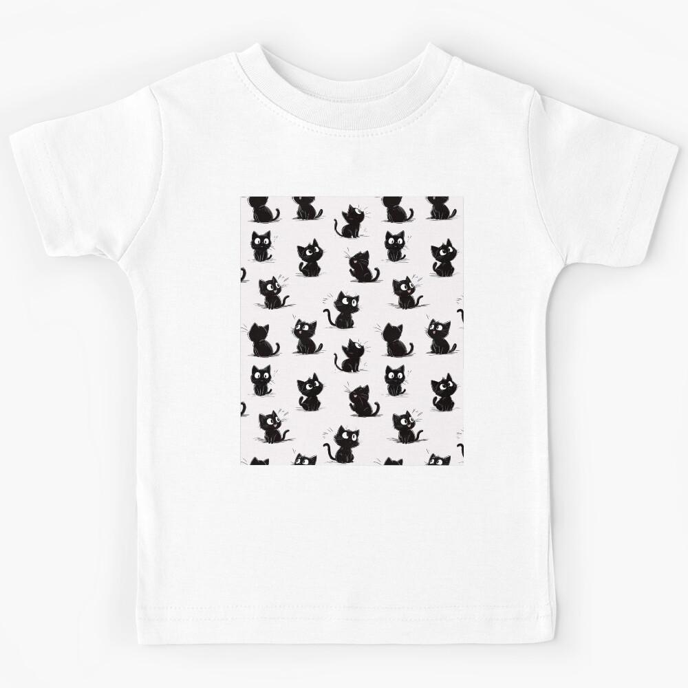 Black cat funny character. bold black kitten Kids T-Shirt 170