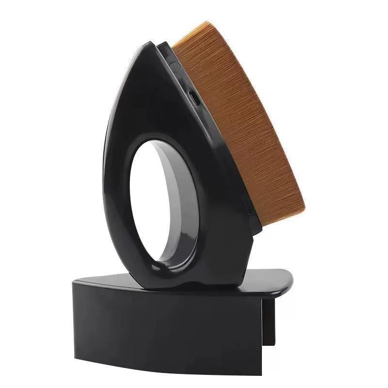 Compact Triangular Hair Brush and Small Iron Foundation Brush with Cover - Ideal for Makeup, Nail Dusting, and Car Cleaning.