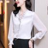 Elegant Women Chiffon Shirt Korean Blouse Office Lace Mesh Long Sleeve Ruffles V NeckTops Casual Vintage Pullovers Blusas